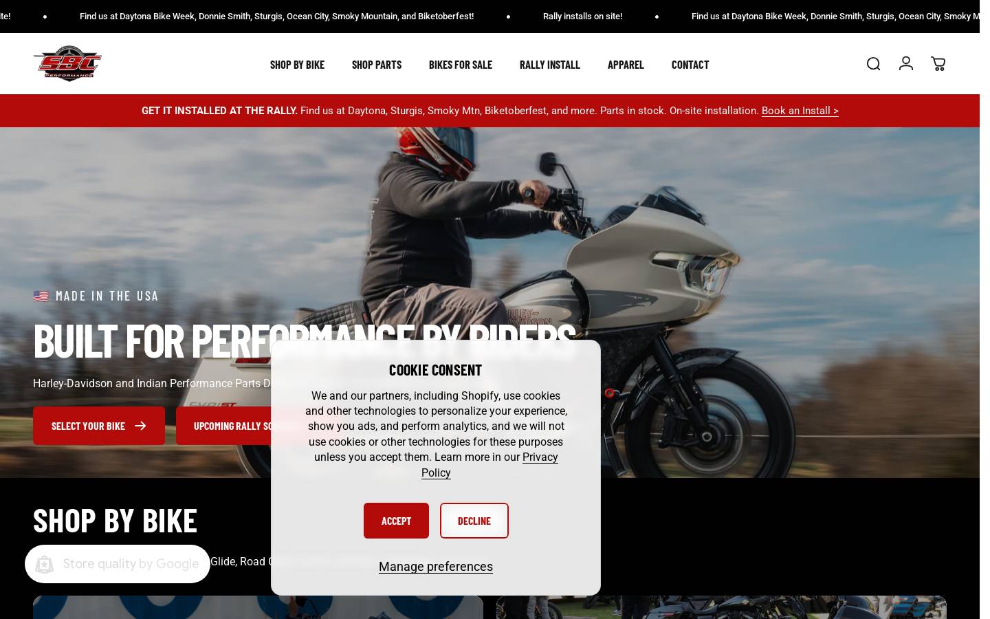 sbcperformance.com homepage screenshot