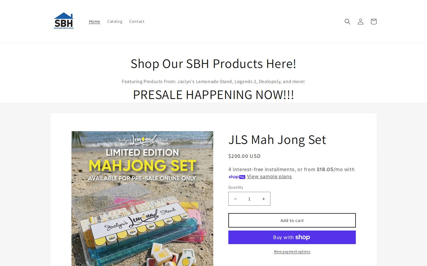 sbhmerch.com homepage screenshot