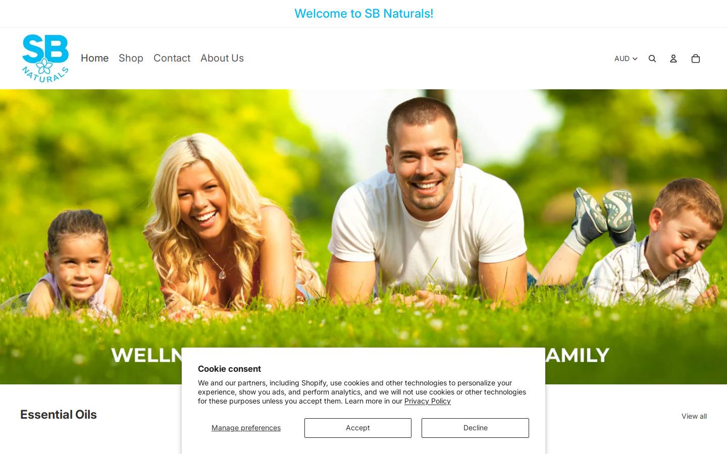 sbnaturals.com.au homepage screenshot
