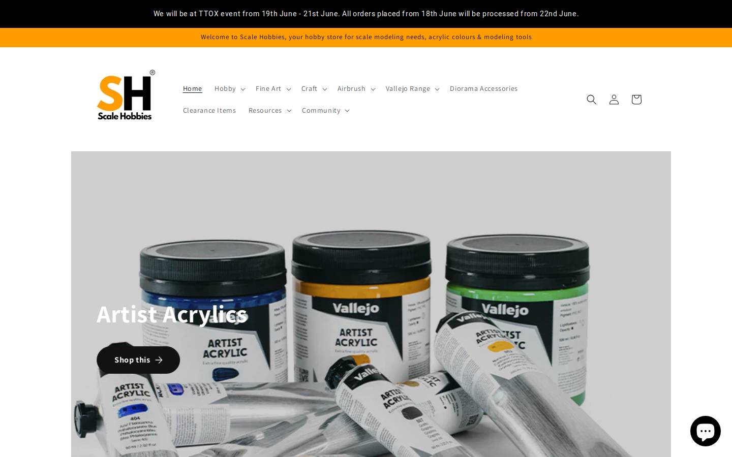 scalehobbies.in homepage screenshot
