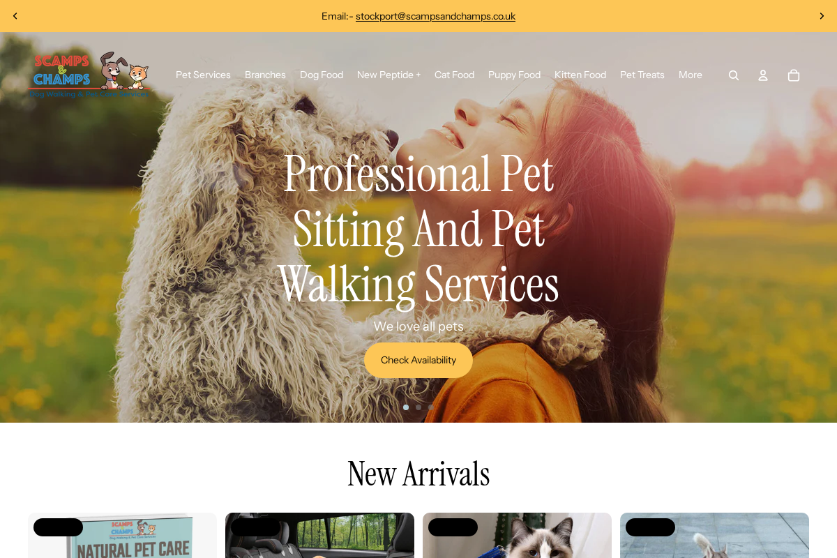 Scamps & Champs homepage screenshot