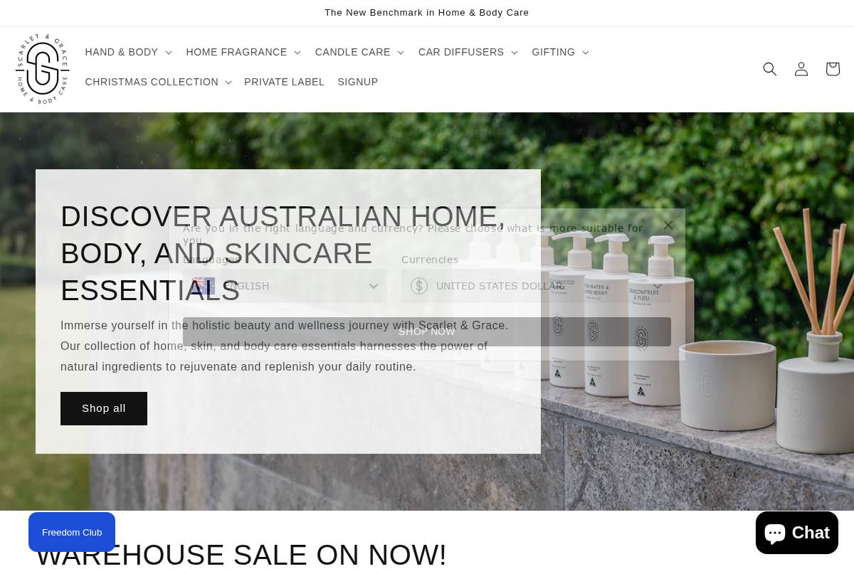 scarletandgrace.com.au homepage screenshot