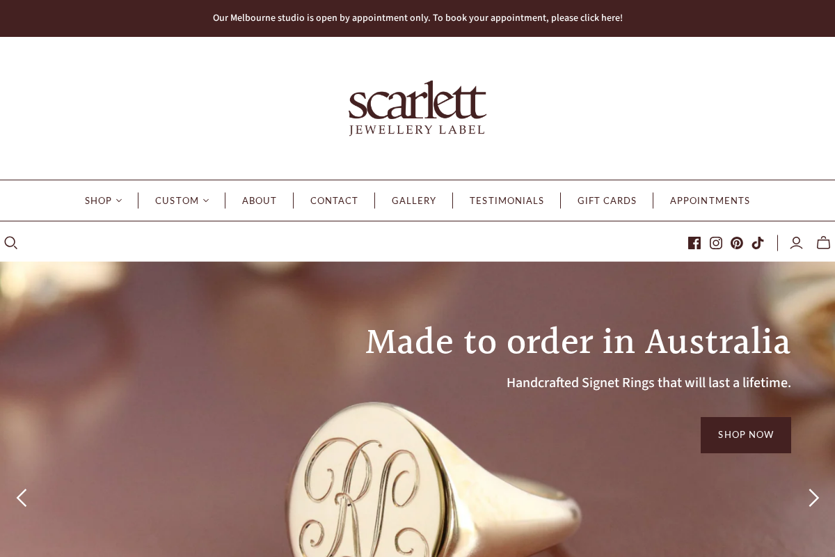 Scarlett Jewellery Label homepage screenshot