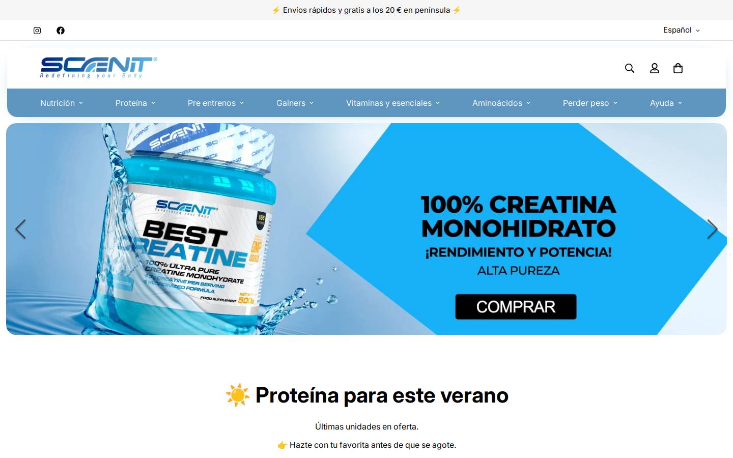 scenitnutrition.com homepage screenshot