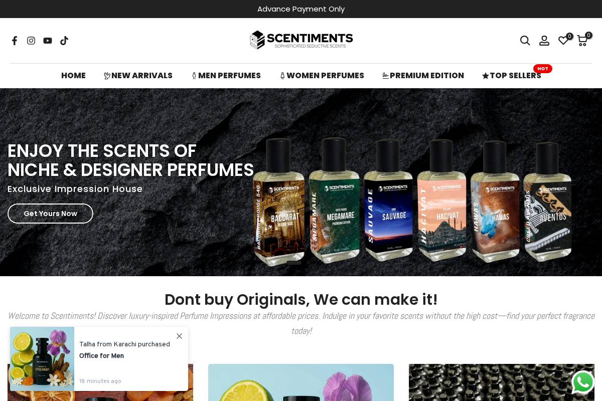 Scentiments homepage screenshot