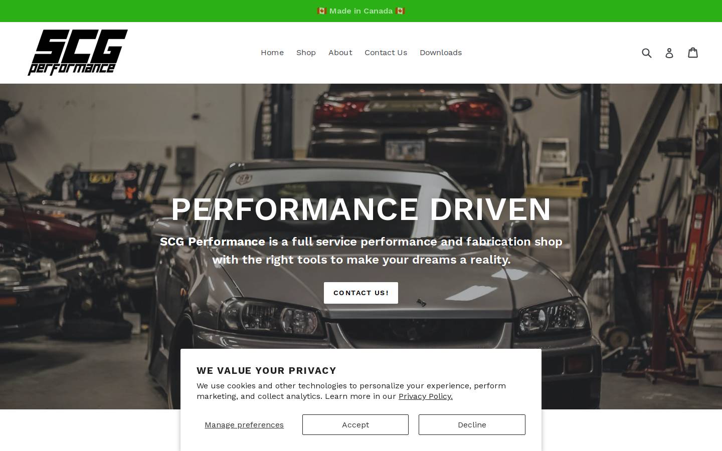 scgperformance.ca homepage screenshot