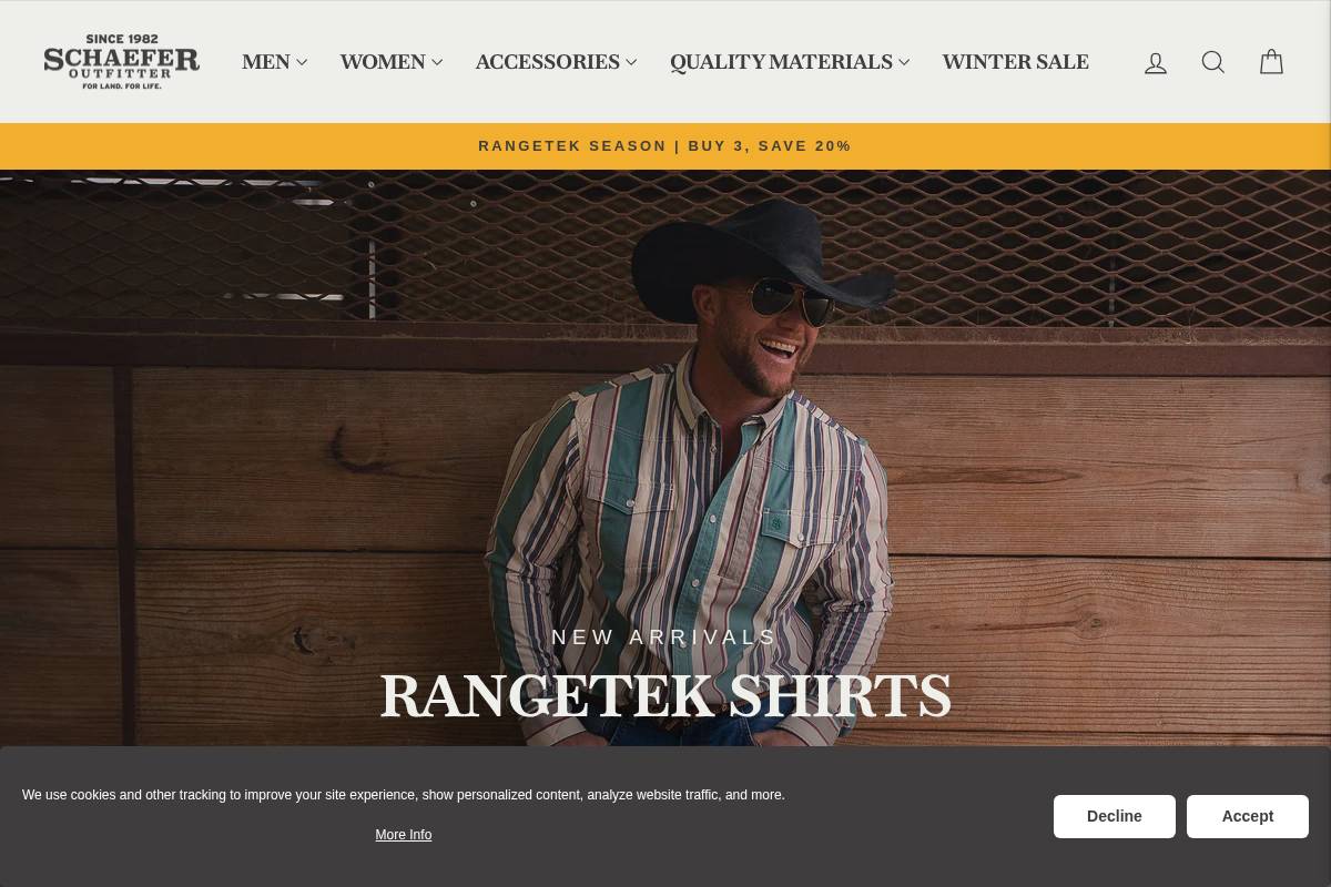 Schaefer Ranchwear homepage screenshot