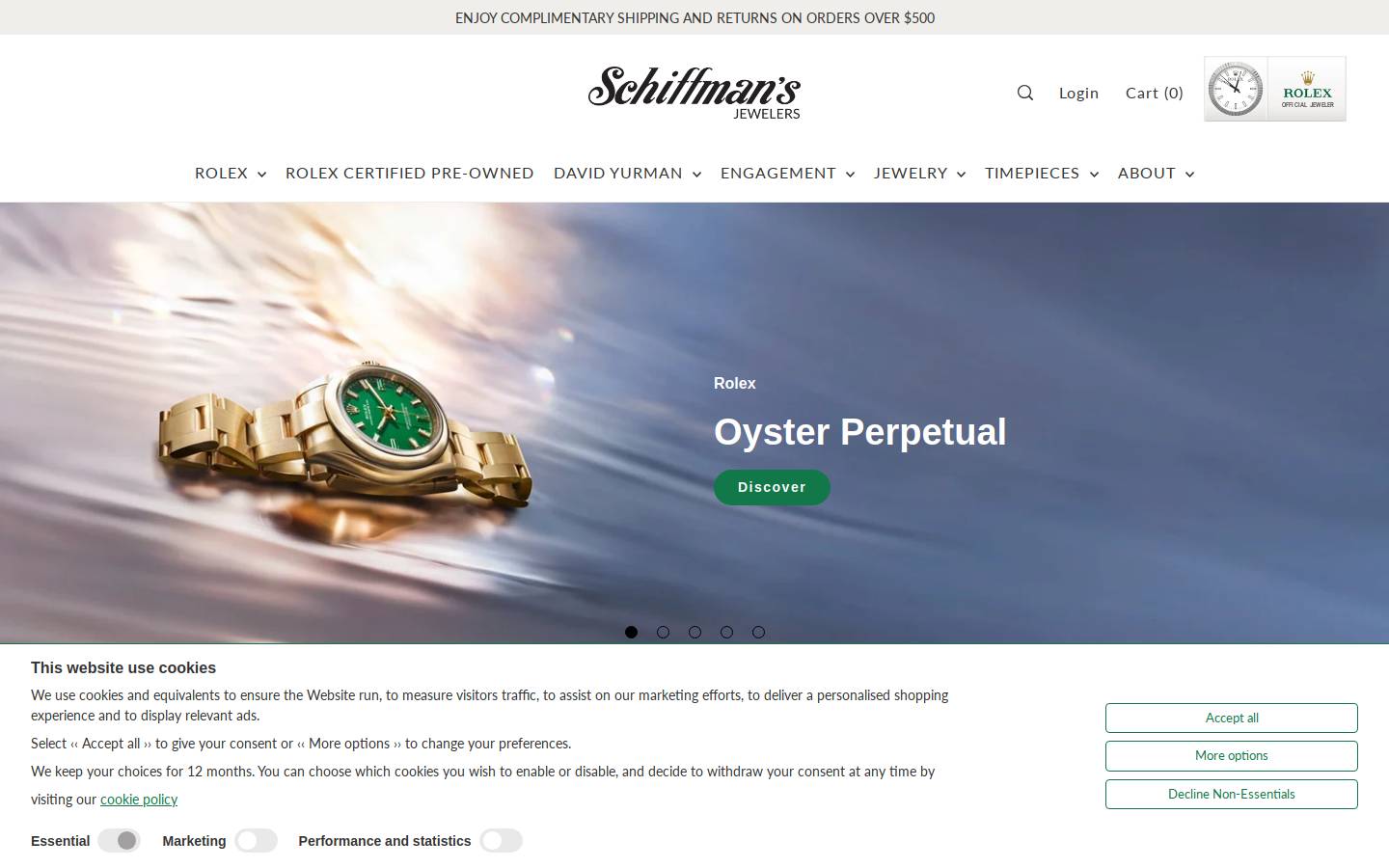 Schiffman's Jewelers homepage screenshot