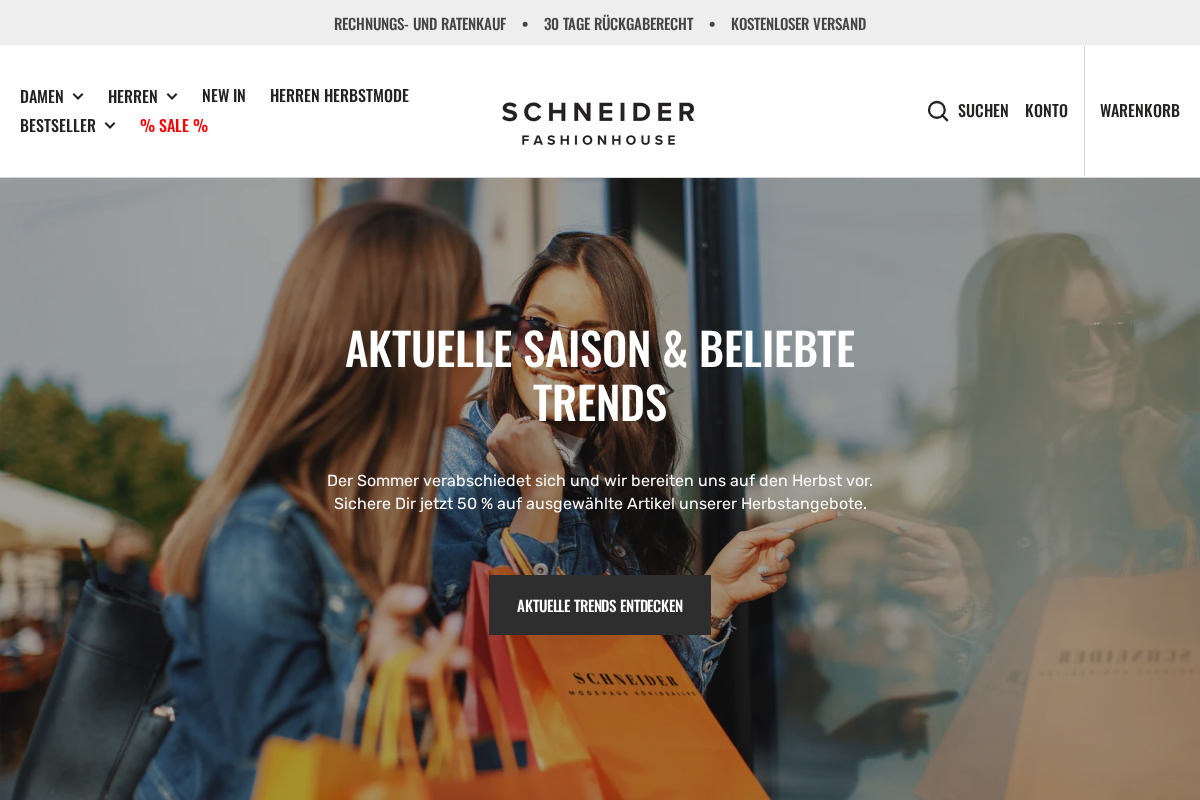 Schneider Modehaus homepage screenshot