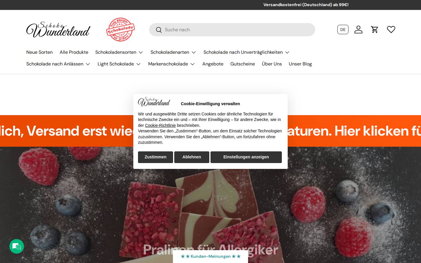 schoko-wunderland.de homepage screenshot