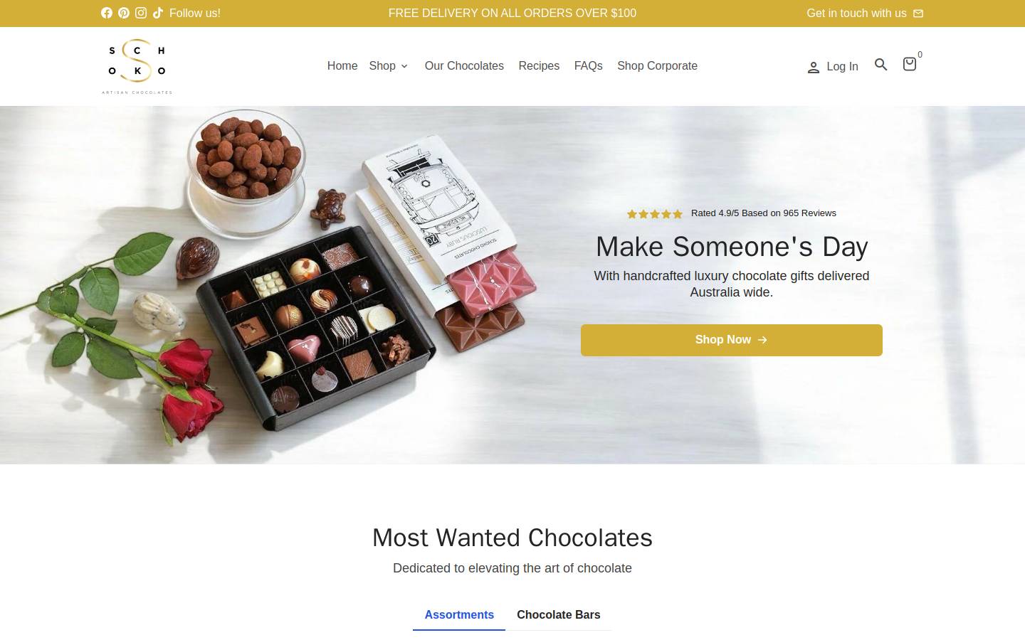 Schoko Chocolates homepage screenshot