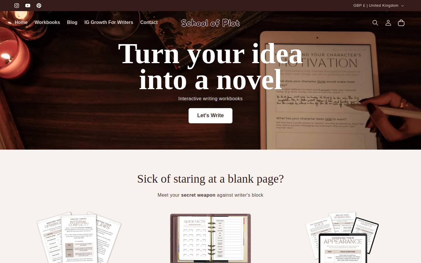 schoolofplot.com homepage screenshot