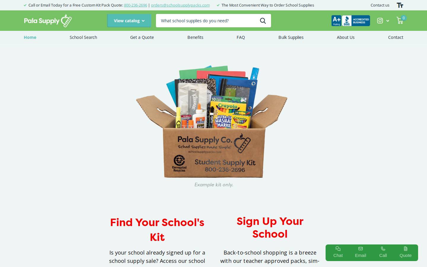 schoolsupplypacks.com homepage screenshot