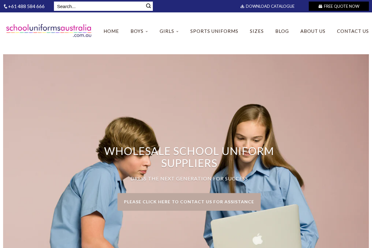 School Uniforms Australia homepage screenshot