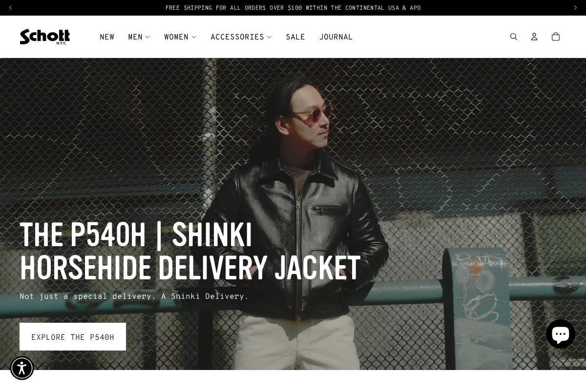 Schott NYC homepage screenshot