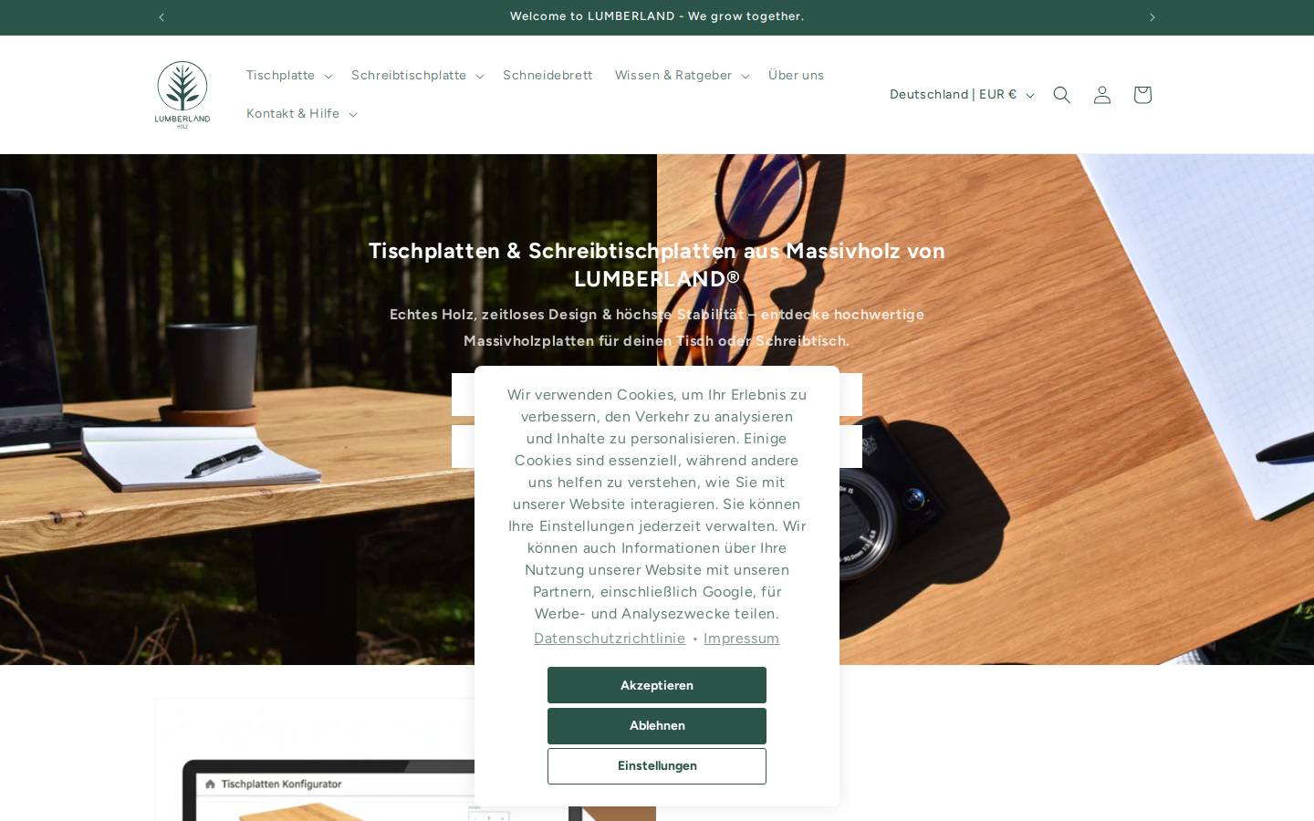 schreibtischplatte.de homepage screenshot