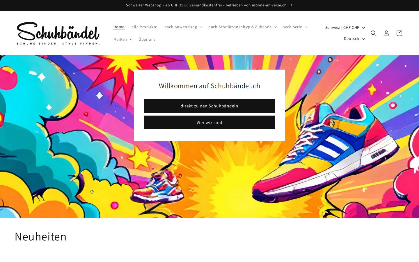 Schuhbaendel homepage screenshot