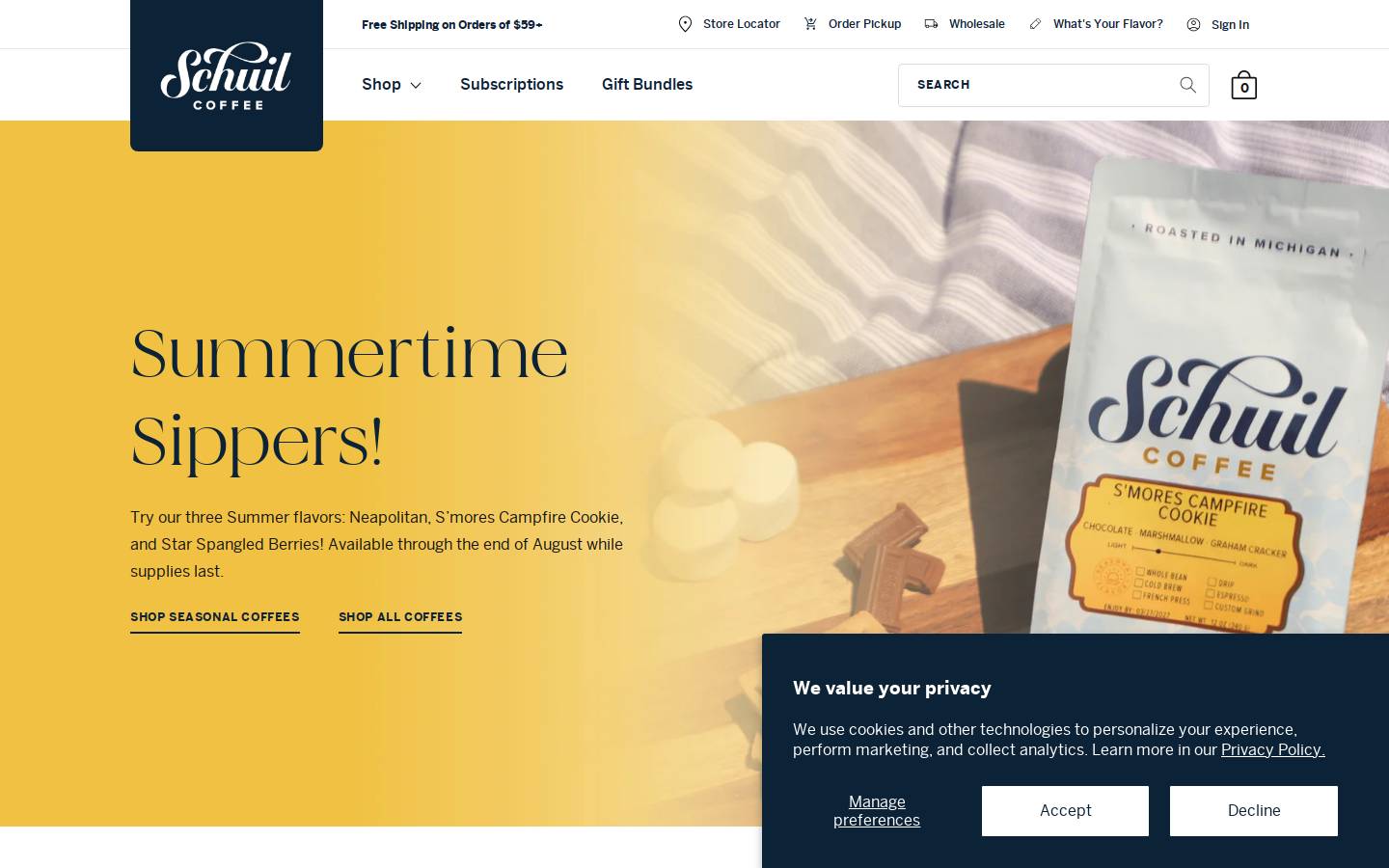 schuilcoffee.com homepage screenshot