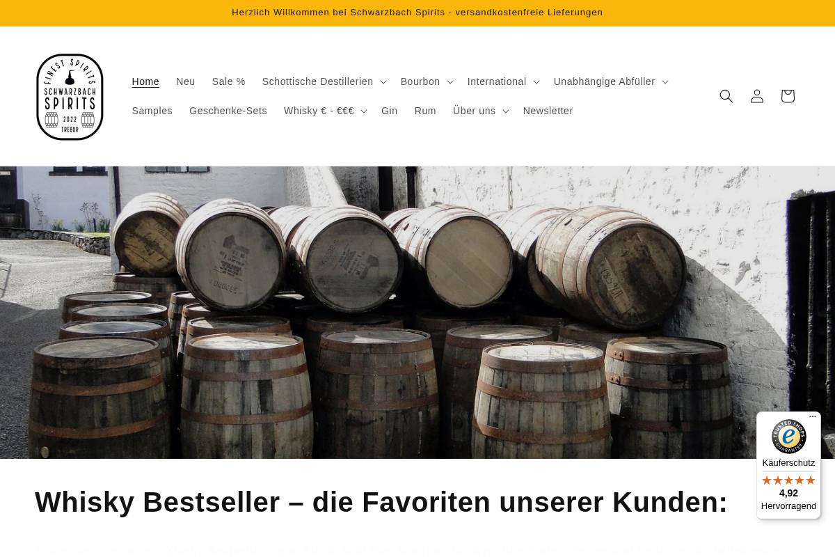 Schwarzbach Spirits homepage screenshot