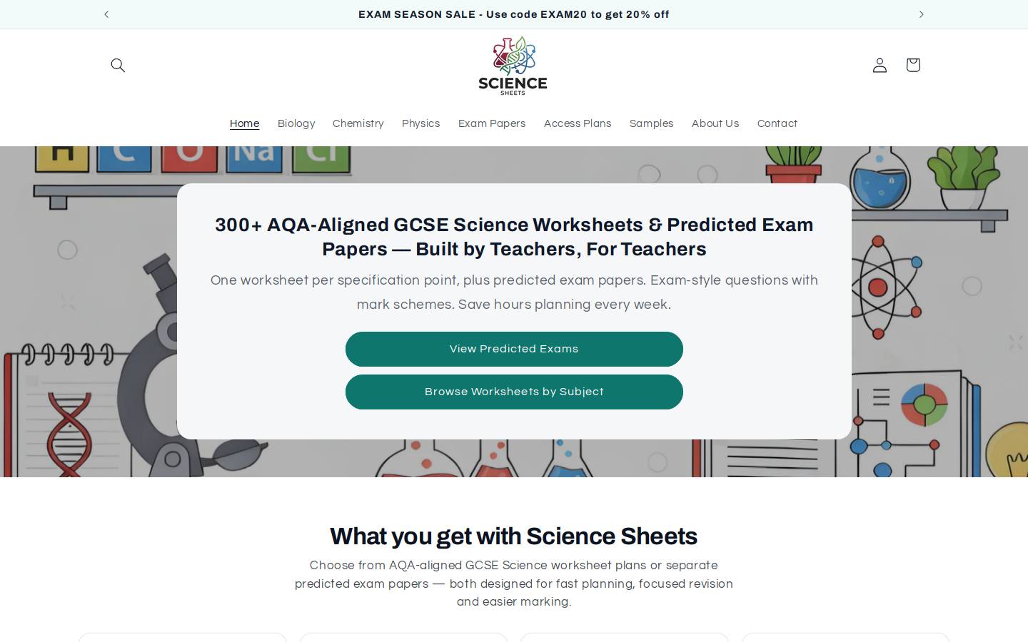 sciencesheets.com homepage screenshot