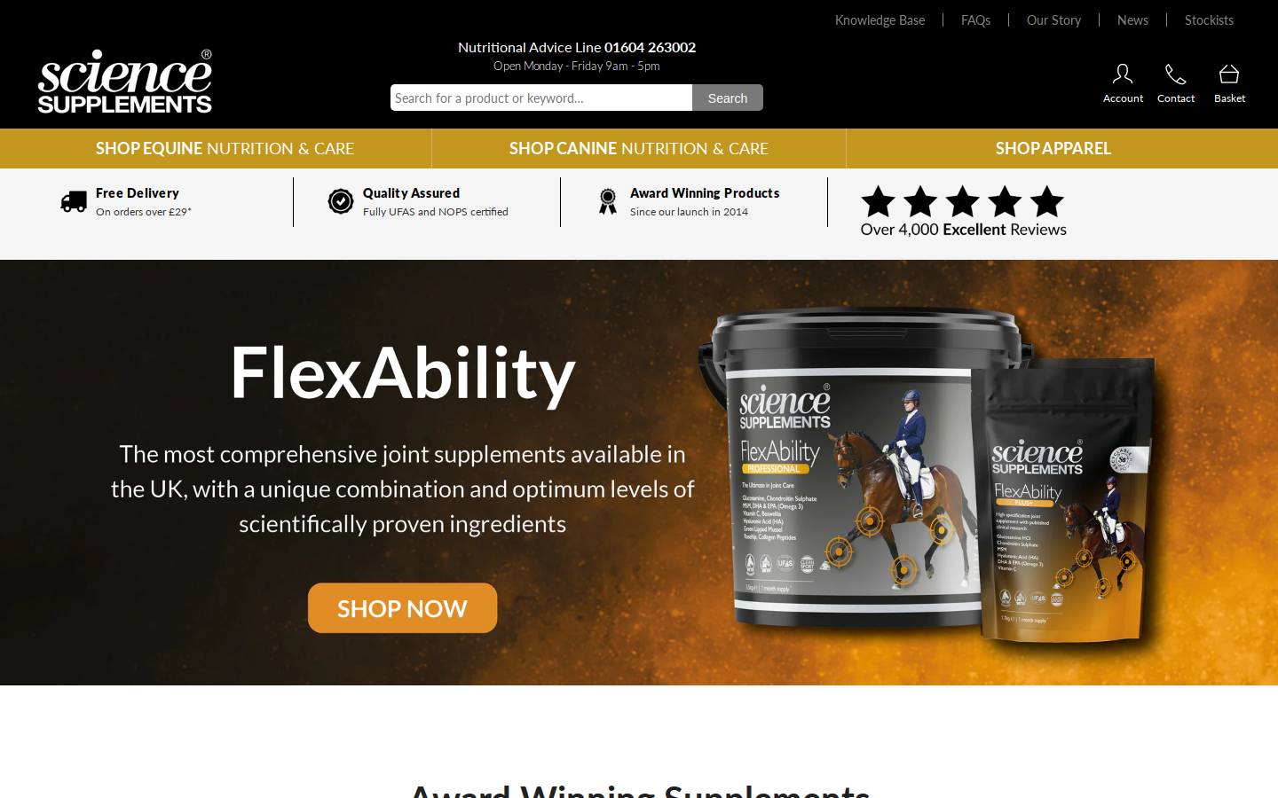 Science Supplements homepage screenshot