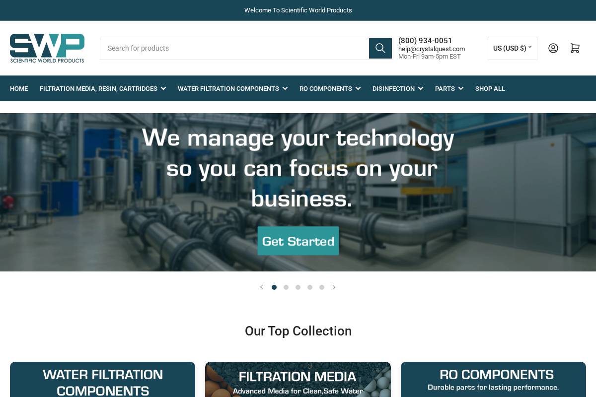 scientificworldproducts.com homepage screenshot