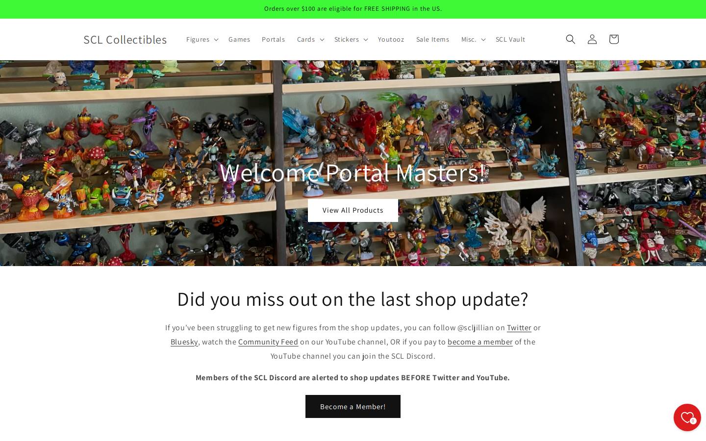SCL Collectibles homepage screenshot