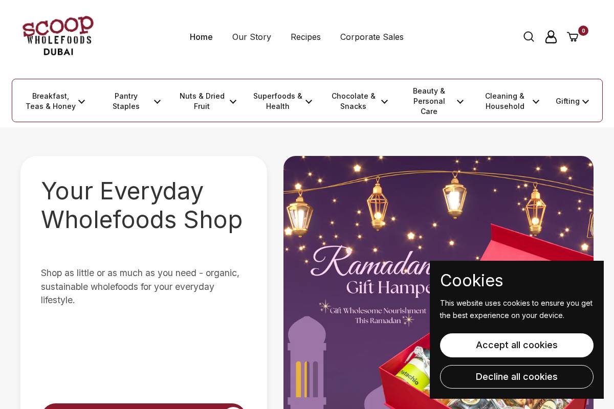 scoopwholefoods.ae homepage screenshot