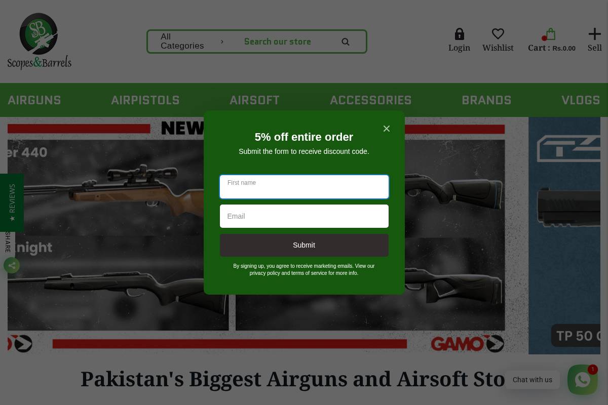 scopesandbarrels.com homepage screenshot