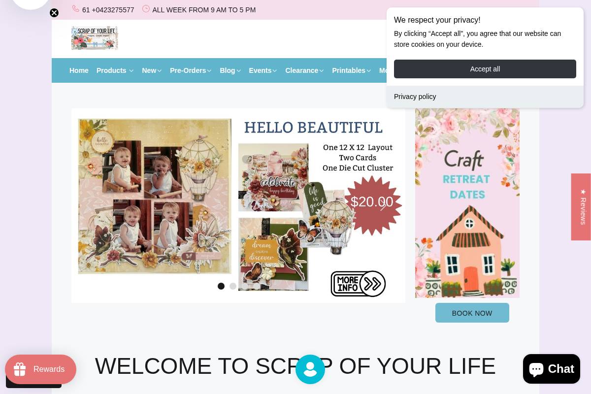 scrapofyourlife.com.au homepage screenshot