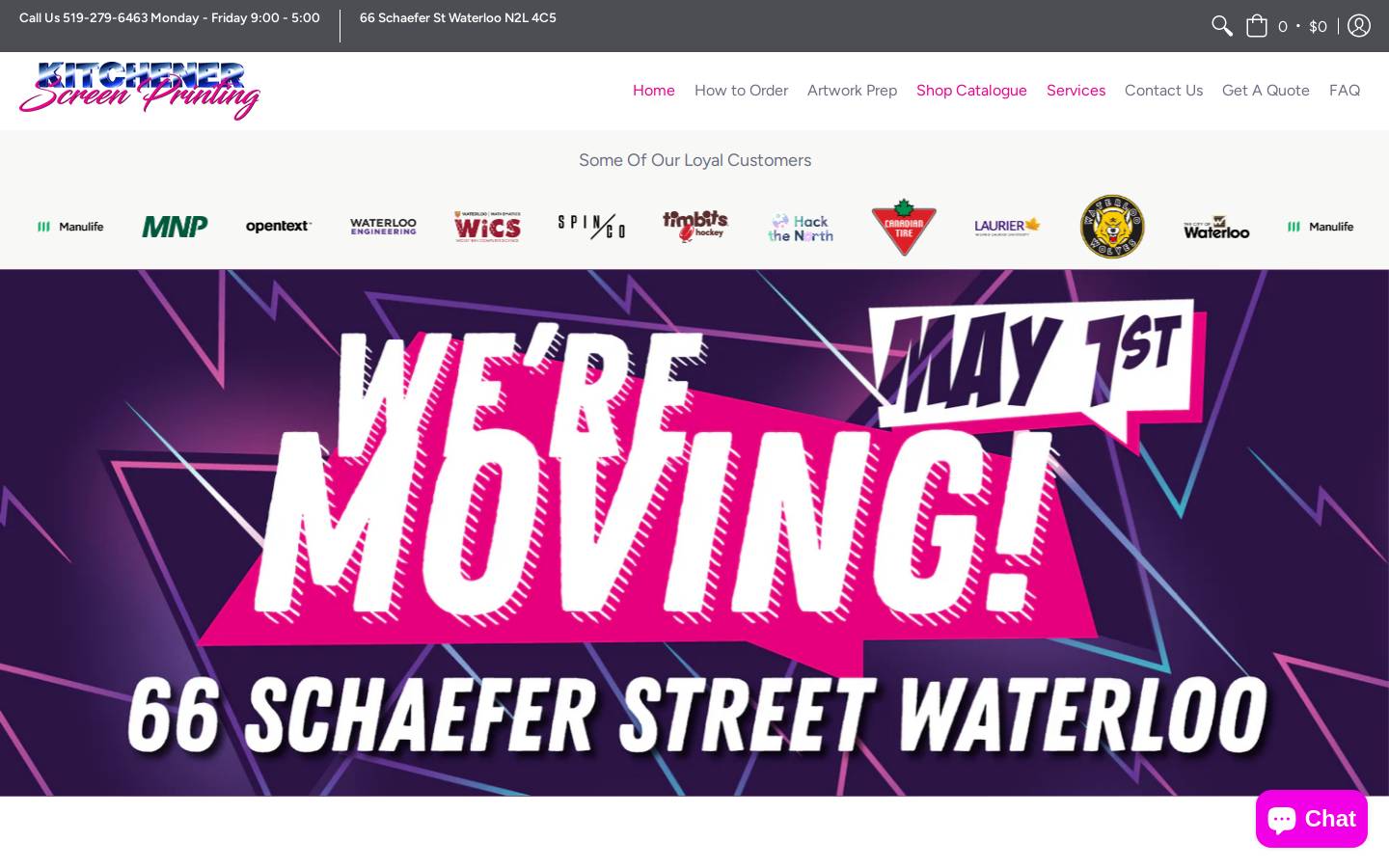 screenprintingkitchener.com homepage screenshot