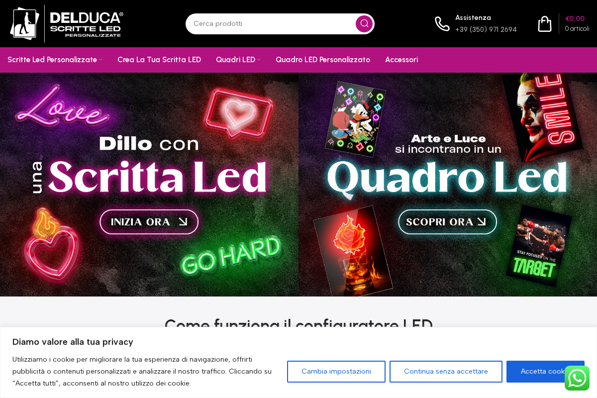 Scritteledpersonalizzate homepage screenshot