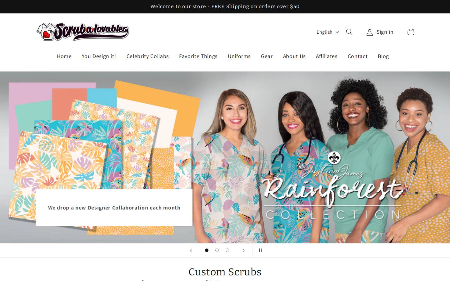 scrubaloveables.com homepage screenshot