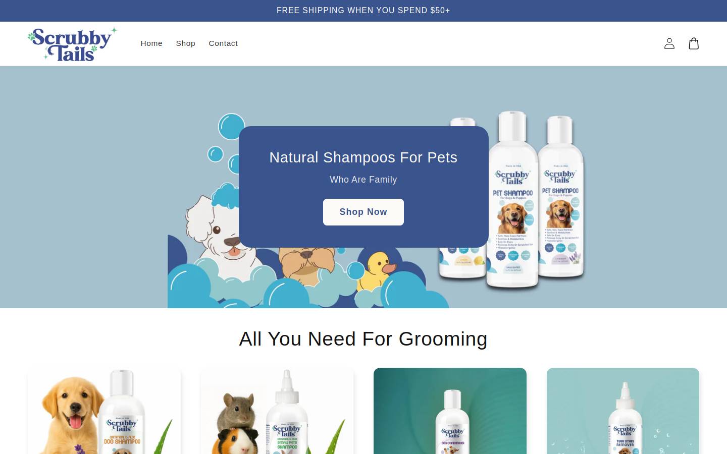 scrubbytails.com homepage screenshot