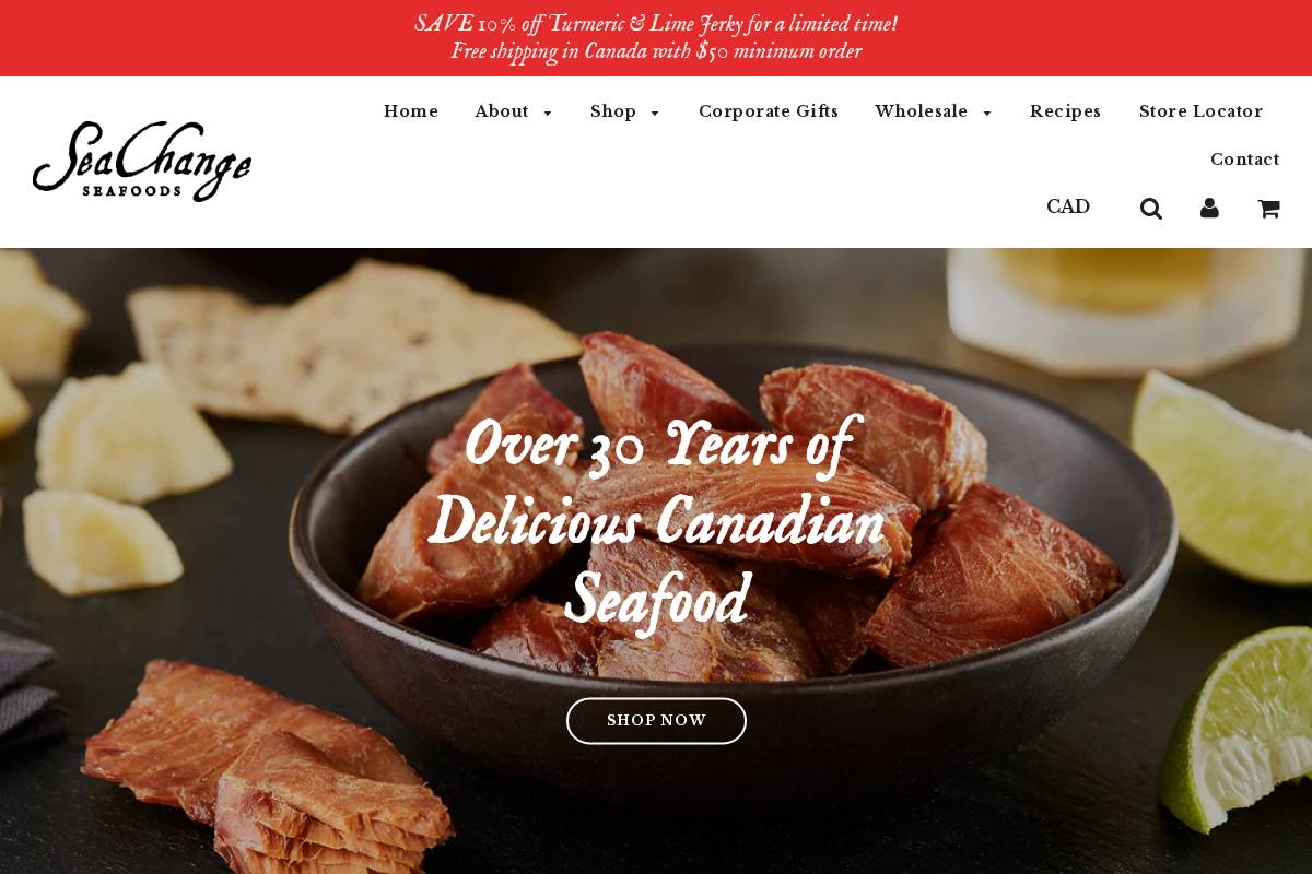 seachangeseafoods.ca homepage screenshot