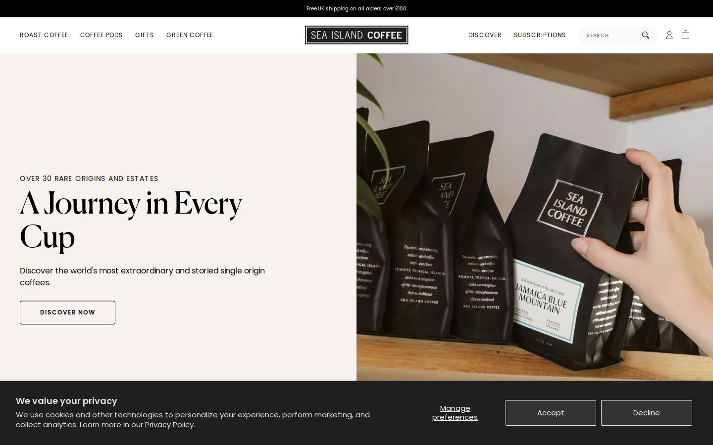 Sea Island Coffee homepage screenshot