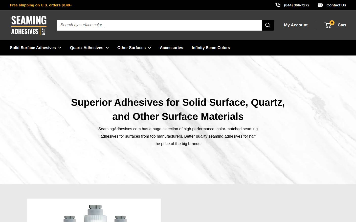 seamingadhesive.com homepage screenshot