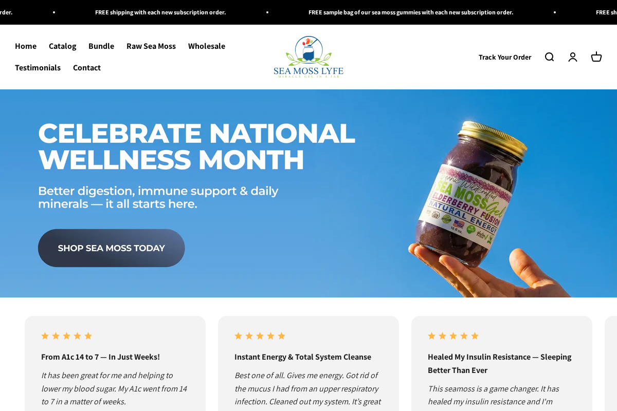 Sea Moss Lyfe homepage screenshot