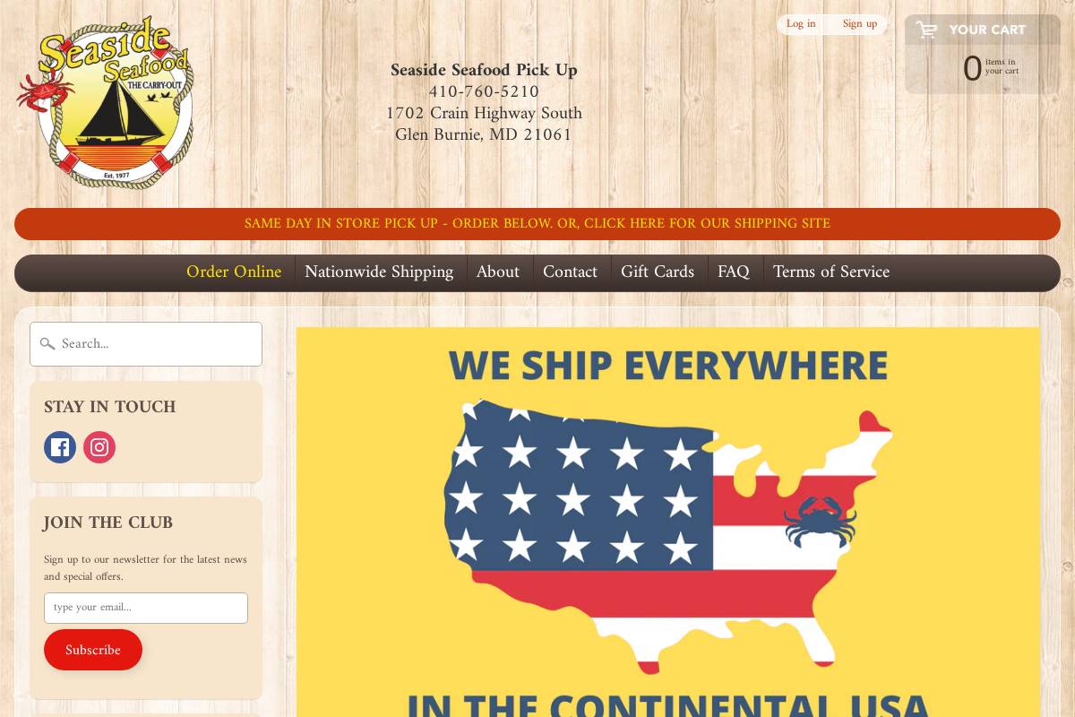 seasideseafood.com homepage screenshot