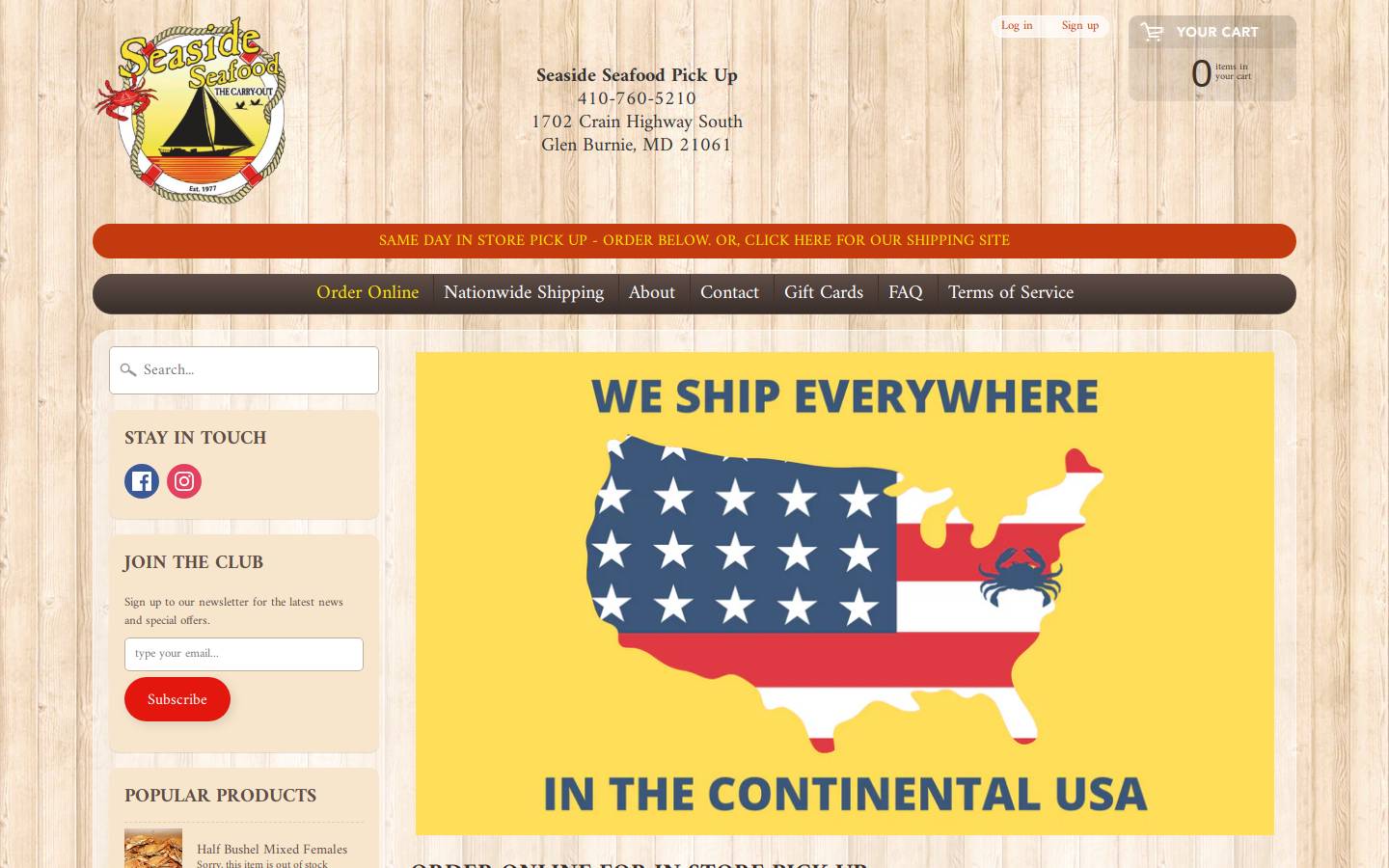 seasideseafoodcarryout.com homepage screenshot