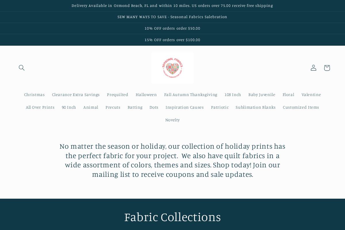 Seasonal Fabrics homepage screenshot