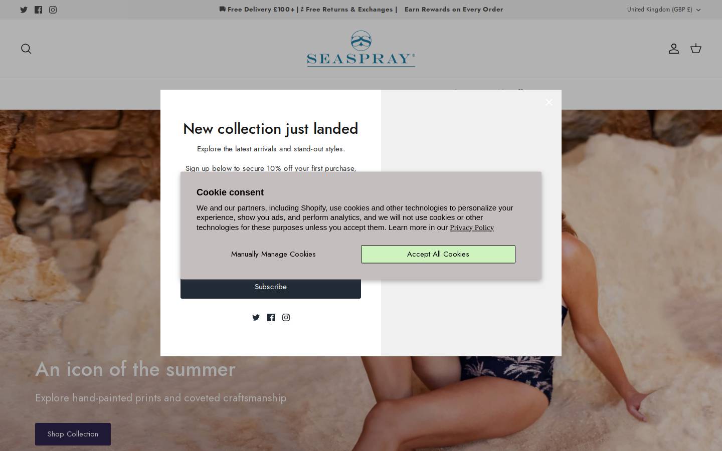 Seaspray Swimwear homepage screenshot