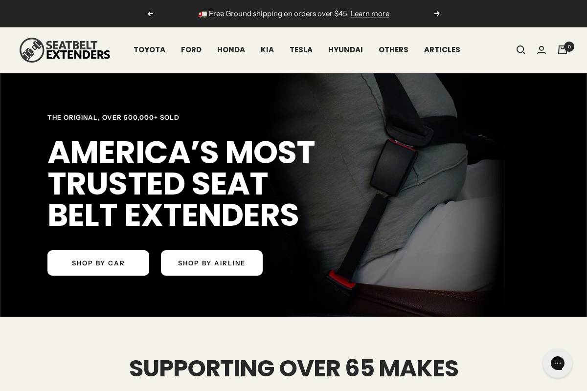 Seat Belt Extenders homepage screenshot
