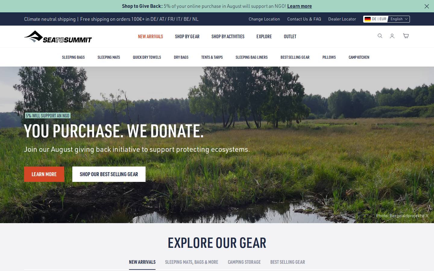 Sea To Summit Travel homepage screenshot