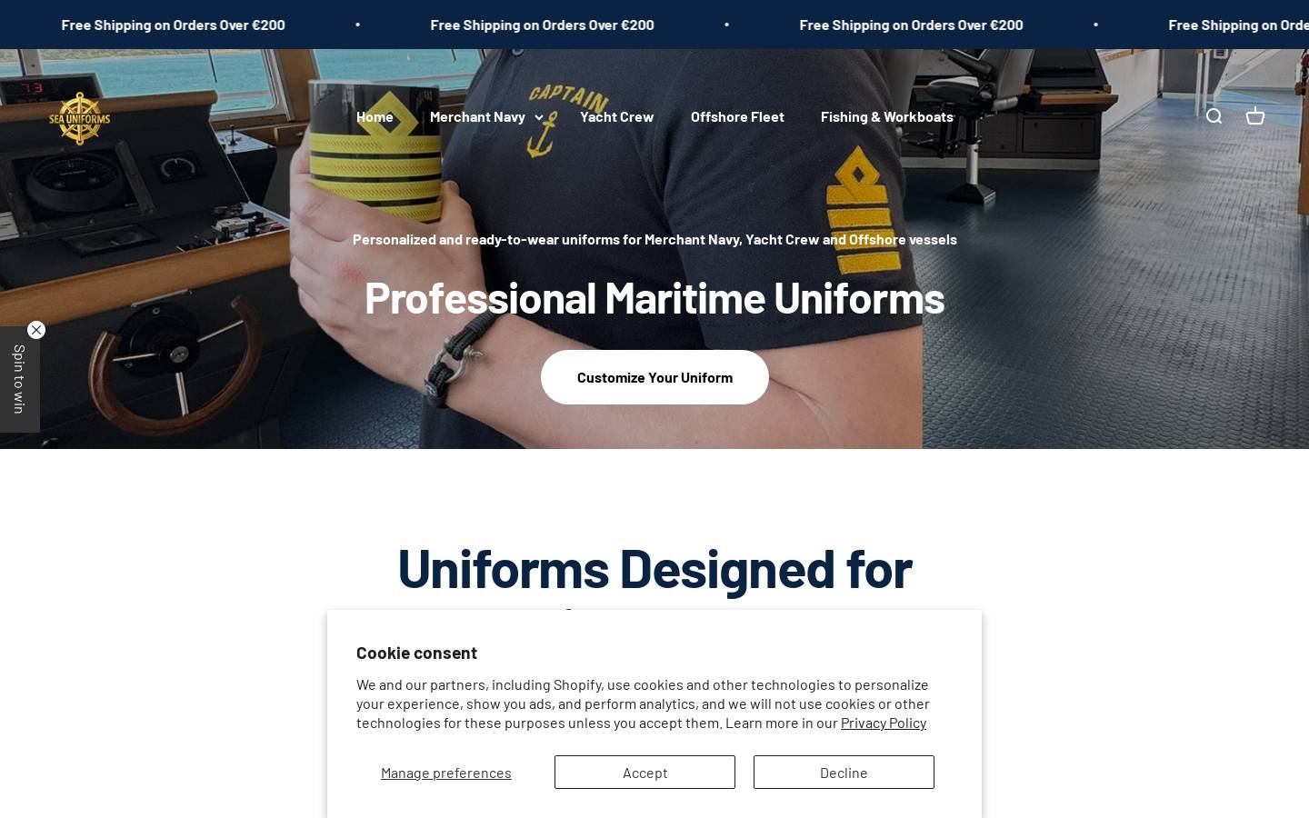 seauniforms.com homepage screenshot