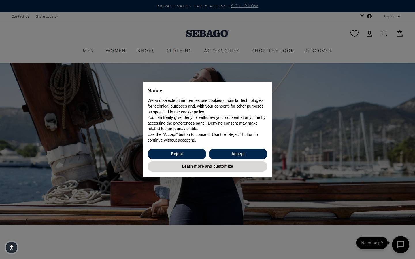 Sebago homepage screenshot