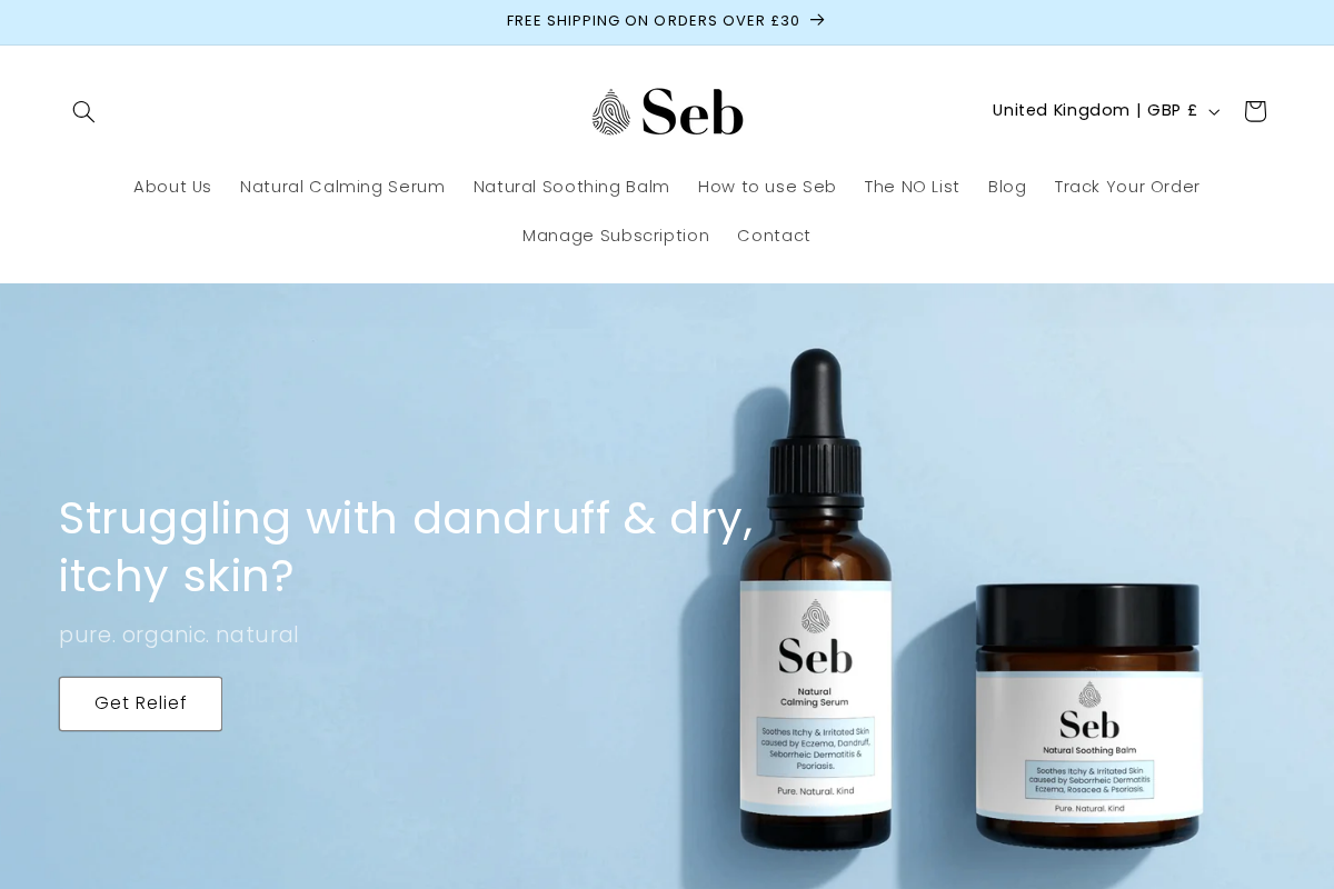 Seb Skincare homepage screenshot