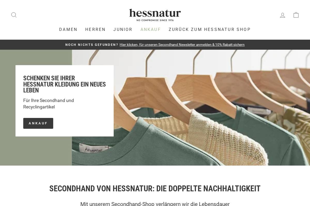 secondhand.hessnatur.com homepage screenshot