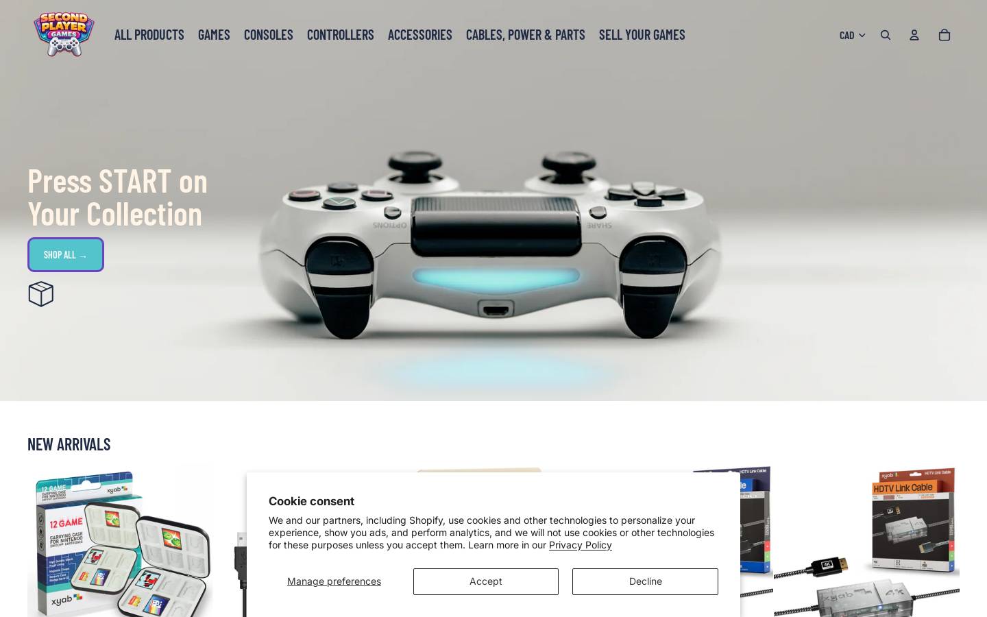 secondplayergames.ca homepage screenshot