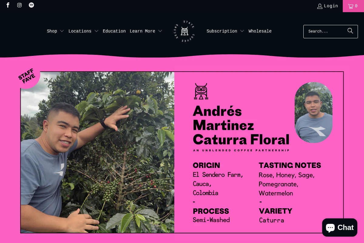 secondstatecoffee.com homepage screenshot